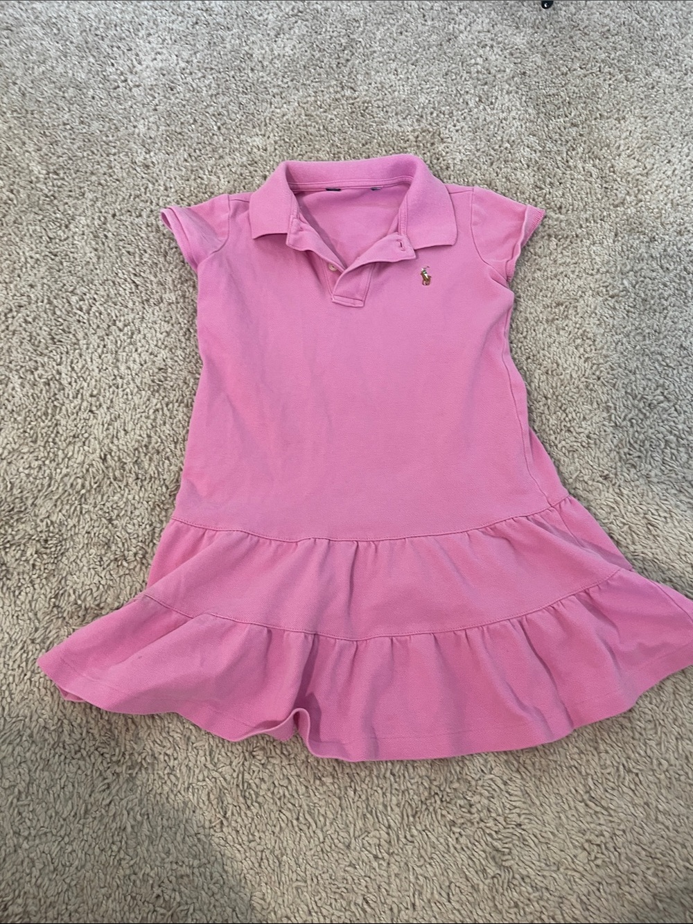 Ralph Lauren Girls' Pink Polo Dress with Ruffled Skirt